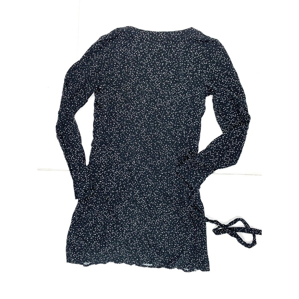H&M Divided Size 2 Wrap Dress V-neck Long Sleeves Black White Hearts Print - Picture 6 of 12